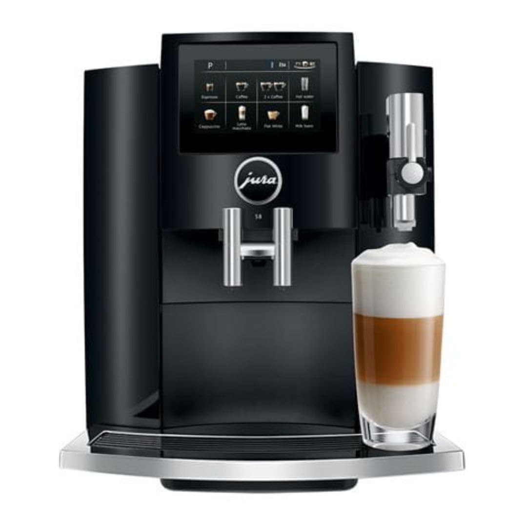 Jura S8 自動コーヒー&エスプレッソマシン、4.3 インチ タッチスクリーン カラー ディスプレイ、自動フィルター検出、プログラム可能なコーヒー濃度 (ピアノ ブラック、再生品)
