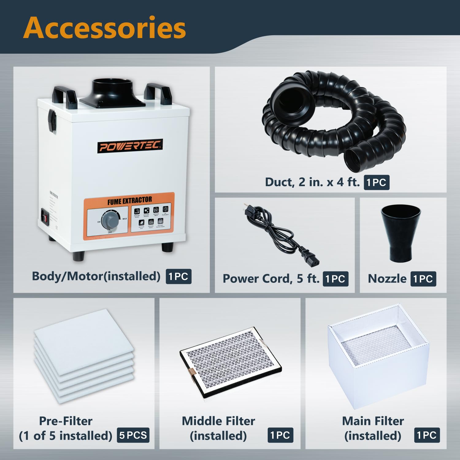 POWERTEC Lötrauchabsaugung, 3-stufiges Filtersystem, 120 W Saugleistung, 138 CFM (235 m³/h), geräuscharmer Rauchabsorber für Laserschneider und 3D-Drucker, Rauchreiniger für Löten und Schweißen auf dem Schreibtisch (FE1380)