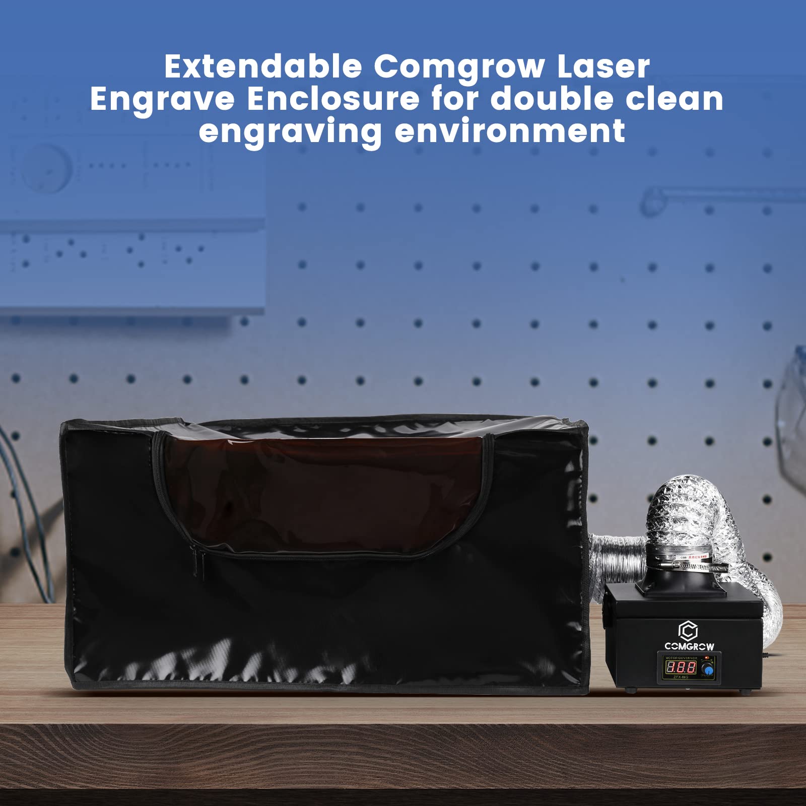 Comgrow 2 in 1 Hose Smoke Absorber,Strong Suction 3 Stage Purification for Soldering,Laser Engraver,Fume Extractor with 23 inch Adjustable Tube,15 inch Ventilation Aluminum Ducting-Shift knob improved