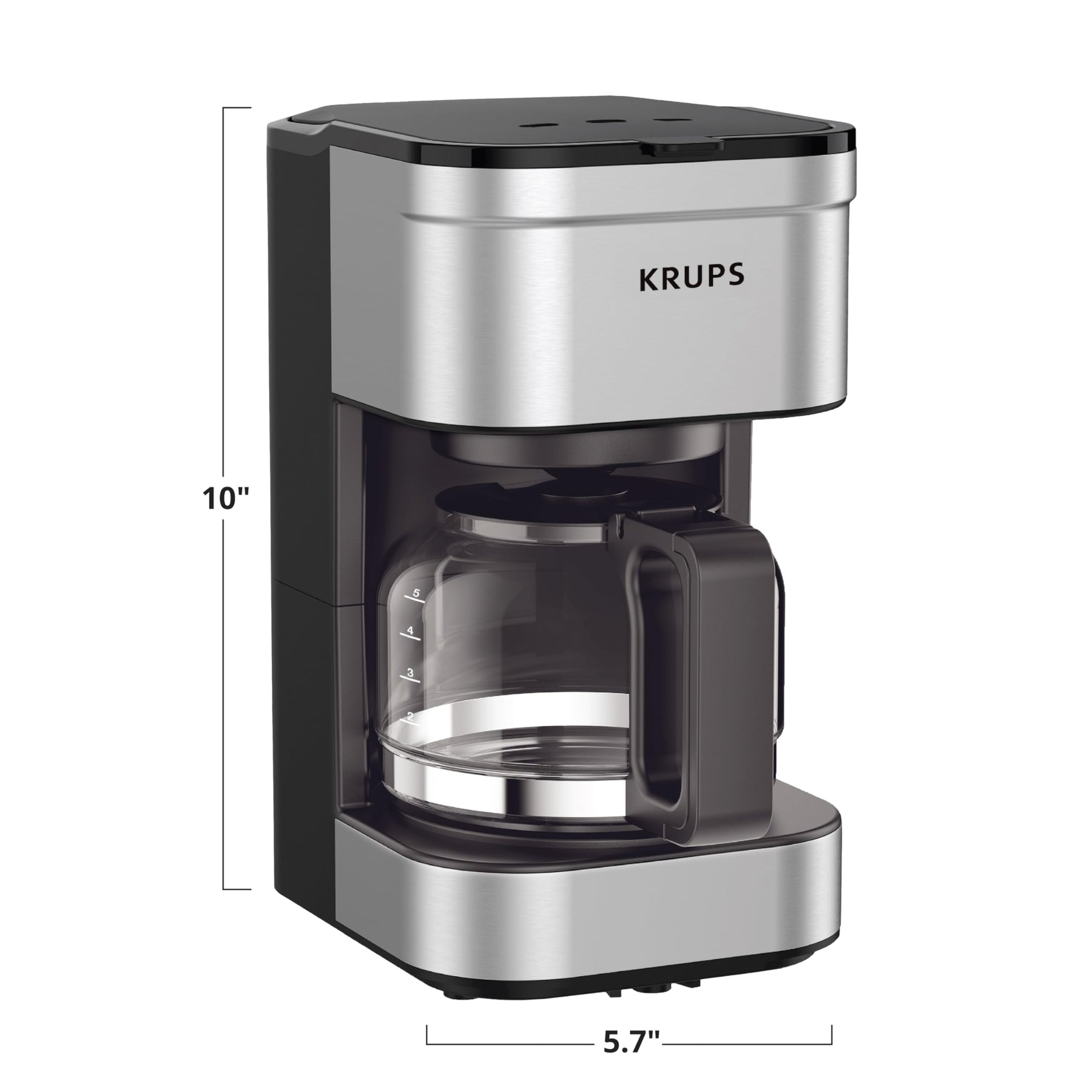 KRUPS シンプルブリュー コンパクト 5カップ コーヒーメーカー: ステンレススチールデザイン、一時停止&抽出機能、保温機能、再利用可能なフィルター、滴り落ちないカラフェで朝の淹れものが簡単にでき、お手入れも簡単