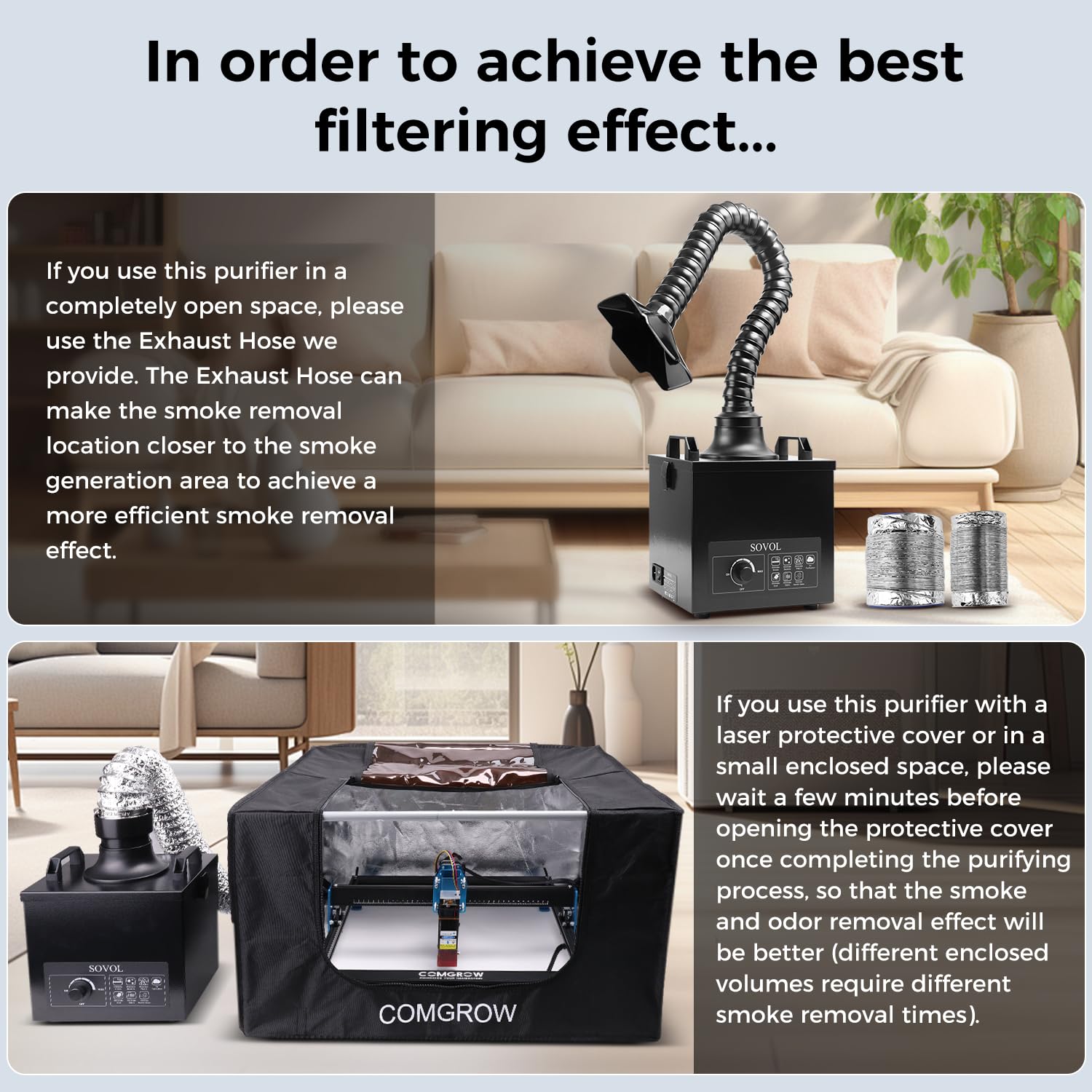 Sovol はんだ煙抽出器、100W 吸引煙吸収除去器、風量 200m³/h、3 段階濾過、2 種類の形状の煙フード、3 本の排気ホース、溶接煙吸収はんだ付け用