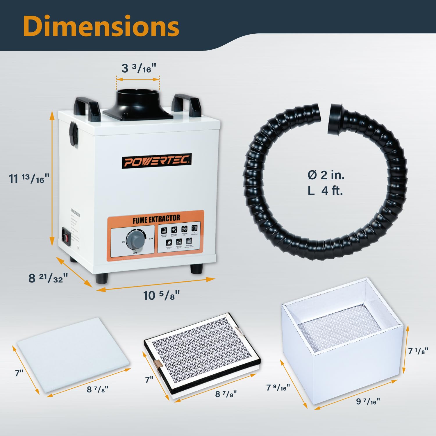 POWERTEC Lötrauchabsaugung, 3-stufiges Filtersystem, 120 W Saugleistung, 138 CFM (235 m³/h), geräuscharmer Rauchabsorber für Laserschneider und 3D-Drucker, Rauchreiniger für Löten und Schweißen auf dem Schreibtisch (FE1380)