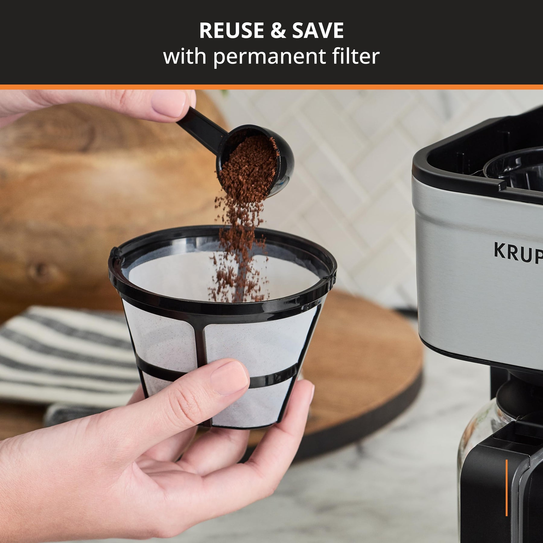 KRUPS シンプルブリュー コンパクト 5カップ コーヒーメーカー: ステンレススチールデザイン、一時停止&抽出機能、保温機能、再利用可能なフィルター、滴り落ちないカラフェで朝の淹れものが簡単にでき、お手入れも簡単