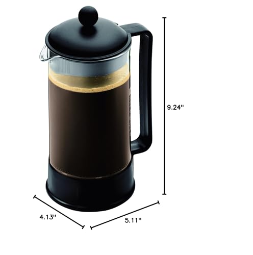 Bodum 34 oz Brazil French Press Coffee Maker, High-Heat Borosilicate Glass, Black - Made in Portugal