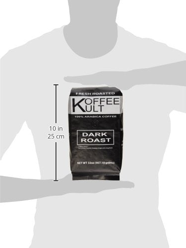 Koffee Kult Dark Roast Whole Bean Coffee, Small Batch 100% Arabica Gourmet Blend, Smooth and Well Balanced, Artisan Roasted in 32oz Resealable Package