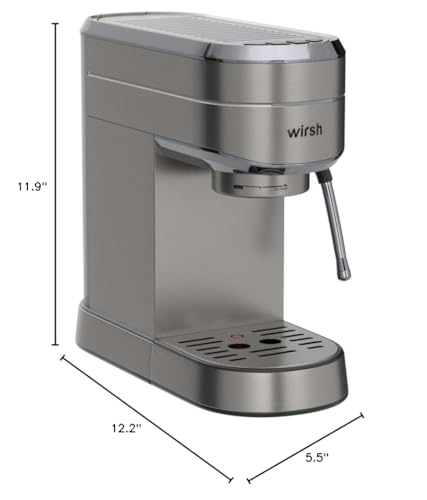 wirsh Espressomaschine, 20-bar-Espressomaschine mit kommerziellem Dampfgarer für Latte und Cappuccino, Espressomaschine mit abnehmbarem 42-oz-Wassertank, Edelstahl (Home Barista)