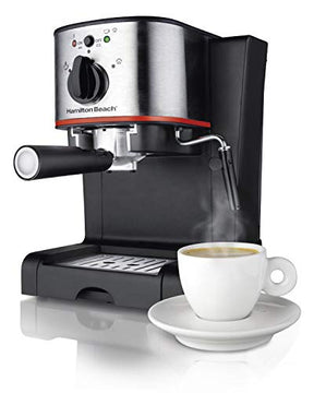 Hamilton Beach Espressomaschine, Latte- und Cappuccino-Maschine mit Milchaufschäumer, 15 Bar italienische Pumpe, Einzeltasse, Schwarz und Edelstahl (40792)