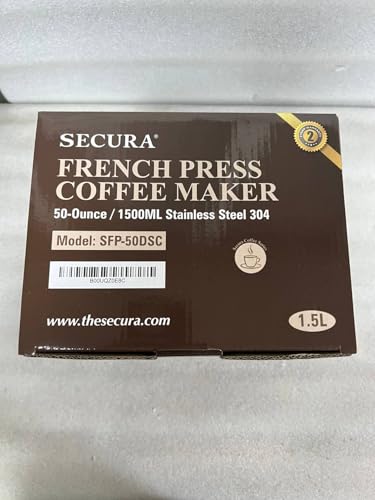 Secura French Press Kaffeemaschine, 50 Unzen, isolierte Kaffeepresse aus Edelstahl 304 mit zusätzlichem Sieb