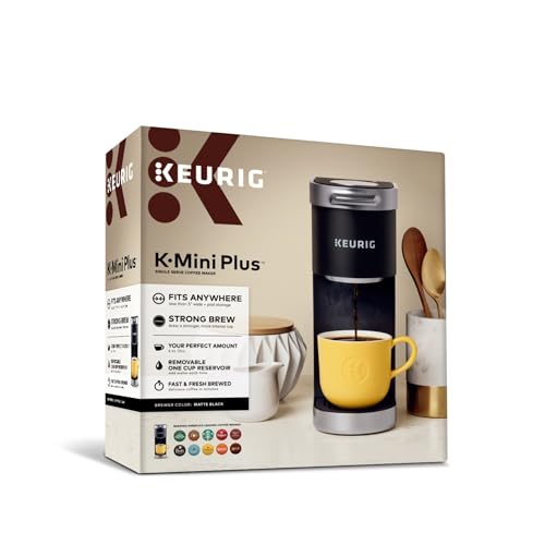 Keurig K-Mini Plus Single Serve K-Cup Pod Coffee Maker, with 6 to 12oz Brew Size, Stores up to 9 K-Cup Pods, Travel Mug Friendly, Matte Black