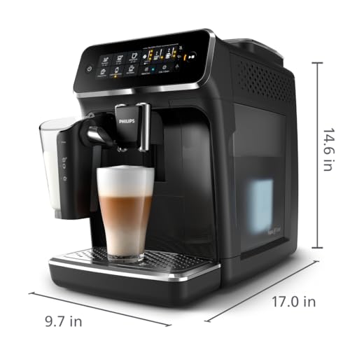 PHILIPS 3200 Series Kaffeevollautomat – 5 leckere Kaffeesorten, LatteGo Milchsystem, langlebiges Keramikmahlwerk, intuitives Touch-Display, glänzendes Schwarz (EP3241/54)