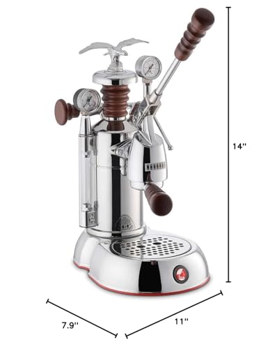 La Pavoni Esperto Abile 16 カップ レバー エスプレッソ マシン | クローム仕上げ、カスタム ローズウッド ハンドル | 38 オンス ニッケルメッキ ボイラー | グループ圧力ゲージ付きデュアル泡立てシステム | イタリア製