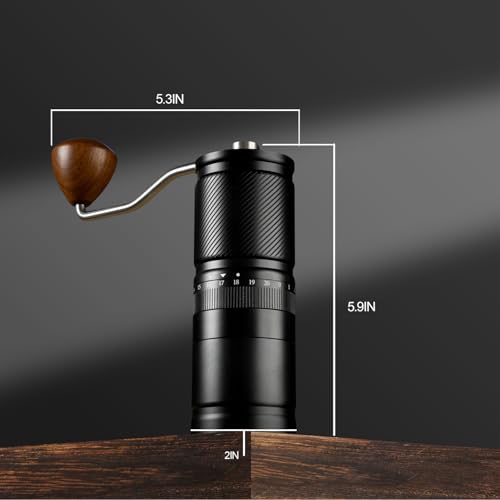 DACLL Manual Coffee Grinder with Numerical External Adjustable Setting, Capacity 30g with CNC Stainless Steel Conical Burr (black)