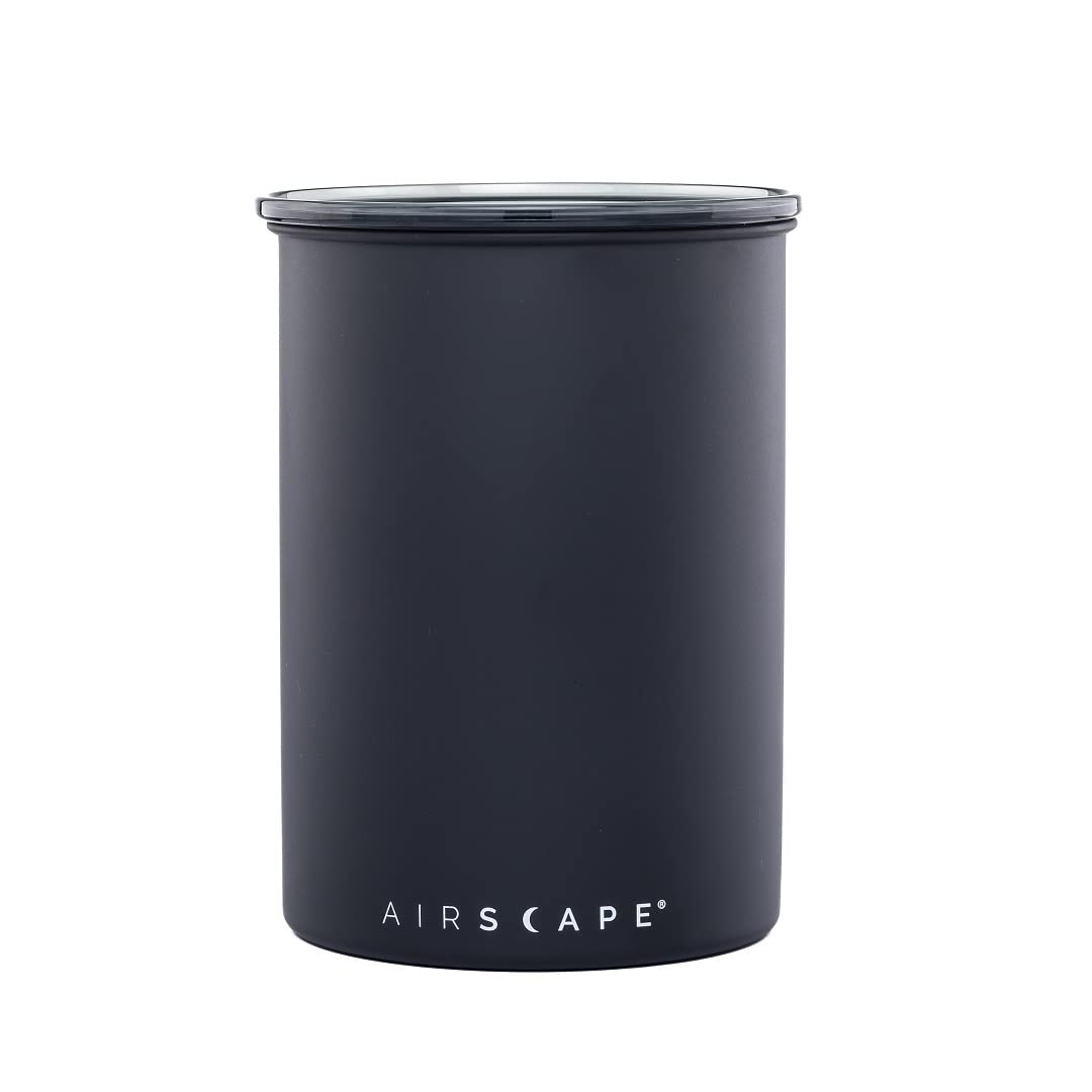 Planetary Design Airscape ステンレススチール コーヒーキャニスター | 食品保存容器 | 特許取得の密閉蓋 | 余分な空気を押し出して食品の鮮度を保つ (ミディアム、マットブラック)