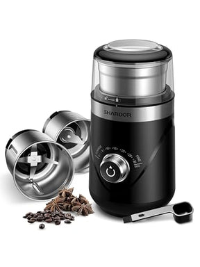 SHARDOR Adjustable Coffee Grinder Electric, Herb Grinder, Spice Grinder, Coffee Bean Grinder, Espresso Grinder with 2 Removable Stainless Steel Wet and Dry Bowl, Black,Updated 2.0