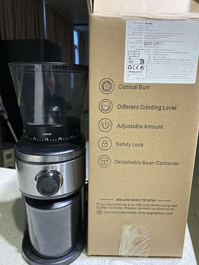 Ollygrin Burr Coffee Grinder, Electric Conical Coffee Bean Grinder With 30 Adjustable Grind Settings For 2-12 Cups, Sliver & Black