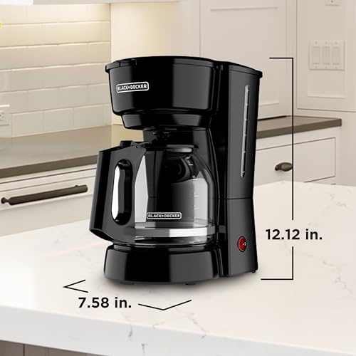 BLACK+DECKER 12-Cup Coffee Maker with Easy On/Off Switch, Easy Pour, Non-Drip Carafe with Removable Filter Basket, Vortex Technology, Black