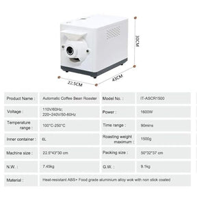 KANGJIEM Kaffeebohnenröster, 1600 W elektrischer Kaffeeröster, 0–90 Minuten Timer, 100 ℃-250 ℃ Temperatureinstellung + Antihaft-Topf, für gewerbliches und privates Rösten von Nüssen und Getreide