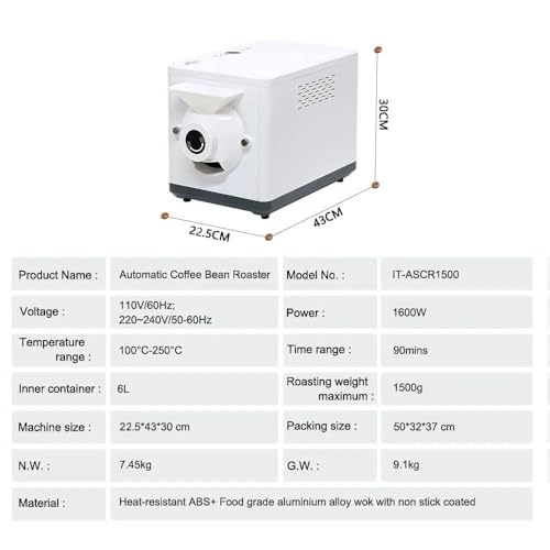 KANGJIEM コーヒー豆焙煎機 1600W 電気コーヒー焙煎機 0-90分タイマー 100℃-250℃温度調節 + ノンスティックポット 業務用 家庭用 ナッツ、穀物の焙煎