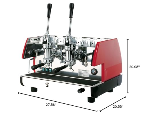 La Pavoni BAR T 2L-R Modell Bar T 2L, Espressomaschine mit Hebel, verchromte Messinggruppen mit mechanischem Uhrwerk, Rubinrot, manueller Kesselwasser-Ladeknopf, Anti-Vakuum-Ventil