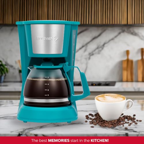 Holstein Housewares - 5 Cup Drip Coffee Maker - Convenient and User Friendly with Permanent Filter, Borosilicate Glass Carafe, Water Level Indicator, Auto Pause /Serve and Keep Warm Functions, Teal