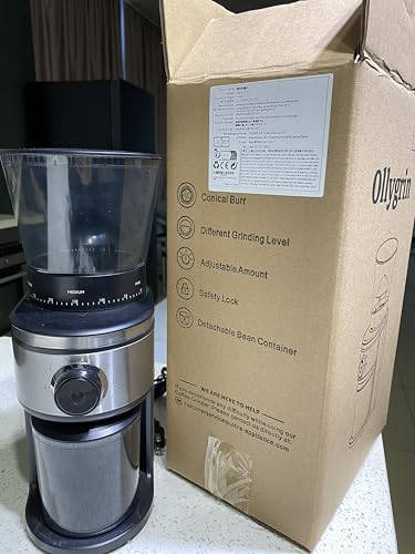 Ollygrin Burr Coffee Grinder, Electric Conical Coffee Bean Grinder With 30 Adjustable Grind Settings For 2-12 Cups, Sliver & Black