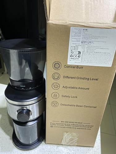 Ollygrin Burr Coffee Grinder, Electric Conical Coffee Bean Grinder With 30 Adjustable Grind Settings For 2-12 Cups, Sliver & Black