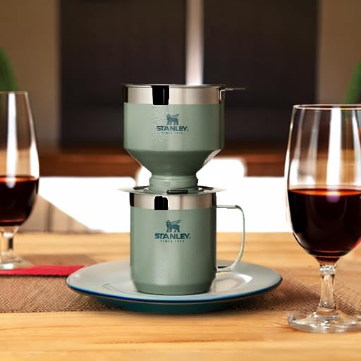 Stanley Perfect Brew Pour Over Set with Camp Mug- Reusable Filter - BPA-Free - Easy-clean Stainless Steel Coffee Maker - Hammertone Green