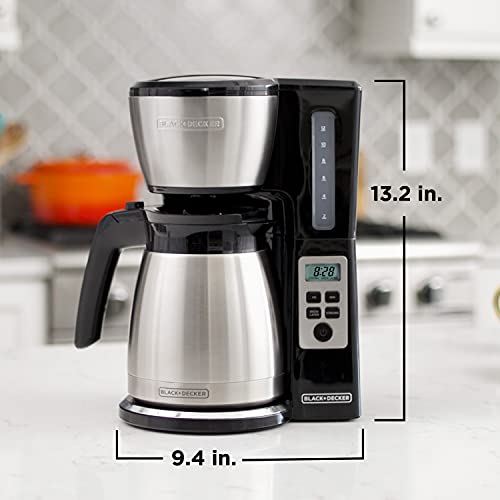 BLACK+DECKER 12-Tassen-Kaffeemaschine mit Thermo-Programmierung, Brühstärke und VORTEX-Technologie, Schwarz/Stahl