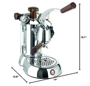 La Pavoni PSW-16 Stradivari Espressomaschine mit Hebel für 16 Tassen | Chrom-Finish mit Holzgriffen | 38-Unzen-Kessel für 16 Tassen | Doppeltes Aufschäumsystem und Kolbenhebel-Design | Hergestellt in Italien | Für Zuhause und Cafés