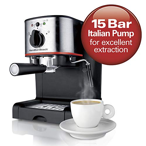 Hamilton Beach Espresso Machine, Latte and Cappuccino Maker with Milk Frother, 15 Bar Italian Pump, Single Cup, Black & Stainless (40792)