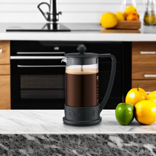 Bodum Brazil French Press Kaffeemaschine, 12 oz, hitzebeständiges Borosilikatglas, schwarz – Hergestellt in Portugal