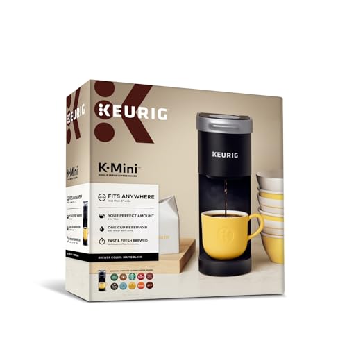 Keurig K-Mini Einzelportions-K-Cup-Pad-Kaffeemaschine, Brühgröße 6 bis 12 oz, mit Kabelaufbewahrung, perfekt für kleine Räume, schwarz