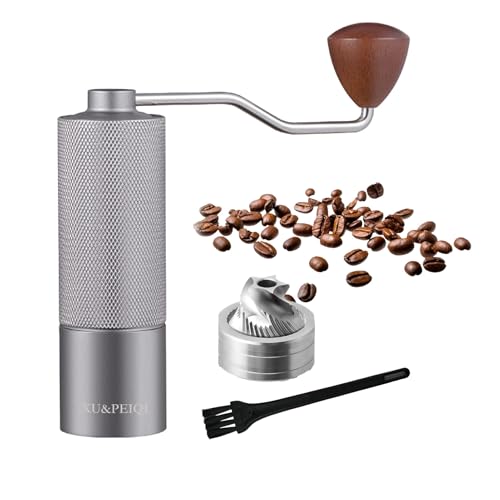 Manual Coffee Grinder Capacity，with CNC Stainless Steel Conical Burr，The Grinding Thickness Can Be Adjusted Internally，Manual Coffee Grinder for Office, Home (X5-1 Gray)