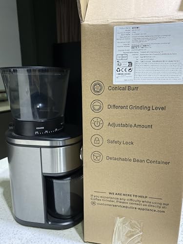 Ollygrin Burr Coffee Grinder, Electric Conical Coffee Bean Grinder With 30 Adjustable Grind Settings For 2-12 Cups, Sliver & Black