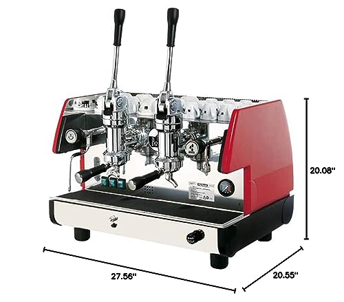 La Pavoni Bar T 2L-R Lever Espresso Coffee Machine with Chromed Brass Groups, Ruby Red, Boiler Water Charge Button, Anti-vacuum Valve, Manometer