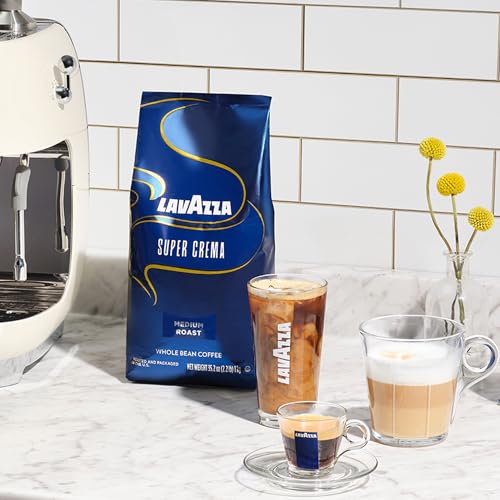 Lavazza Super Crema Whole Bean Coffee, Medium Espresso Roast, Arabica and Robusta Blend, 2.2 lb Bag, Package May Vary (Pack of 6)