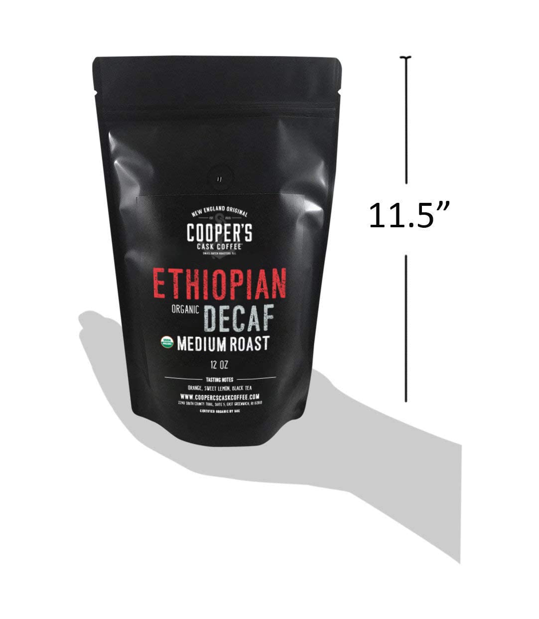 Bio-Kaffee aus äthiopischem Kaffee, koffeinfrei, mittlere Röstung, mit Wasser behandelt, ganze Bohnen (12 oz ganze Bohnen)