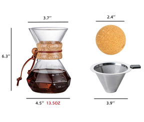 HYAXGM Übergießkaffeemaschine mit Holzhülse, 13,5 oz/400 ml Übergießkaffeemaschine, Übergießkaffeemaschinen-Set mit Korkverschluss (13,5 oz/400 ml)