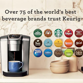 Keurig K-Elite Single Serve K-Cup Pod Kaffeemaschine, mit Stärke- und Temperaturkontrolle, Eiskaffee-Funktion, Brühgröße von 230 bis 340 ml, programmierbar, gebürstetes Silber