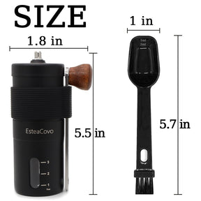 Manual Coffee Grinder for Home Use, Ceramic Burr Hand Crank Automatic Coarseness Stainless Steel Espresso Bean Mill for Travel Camping with Portable Storage Pouch, Easy to Clean Brush Spoon