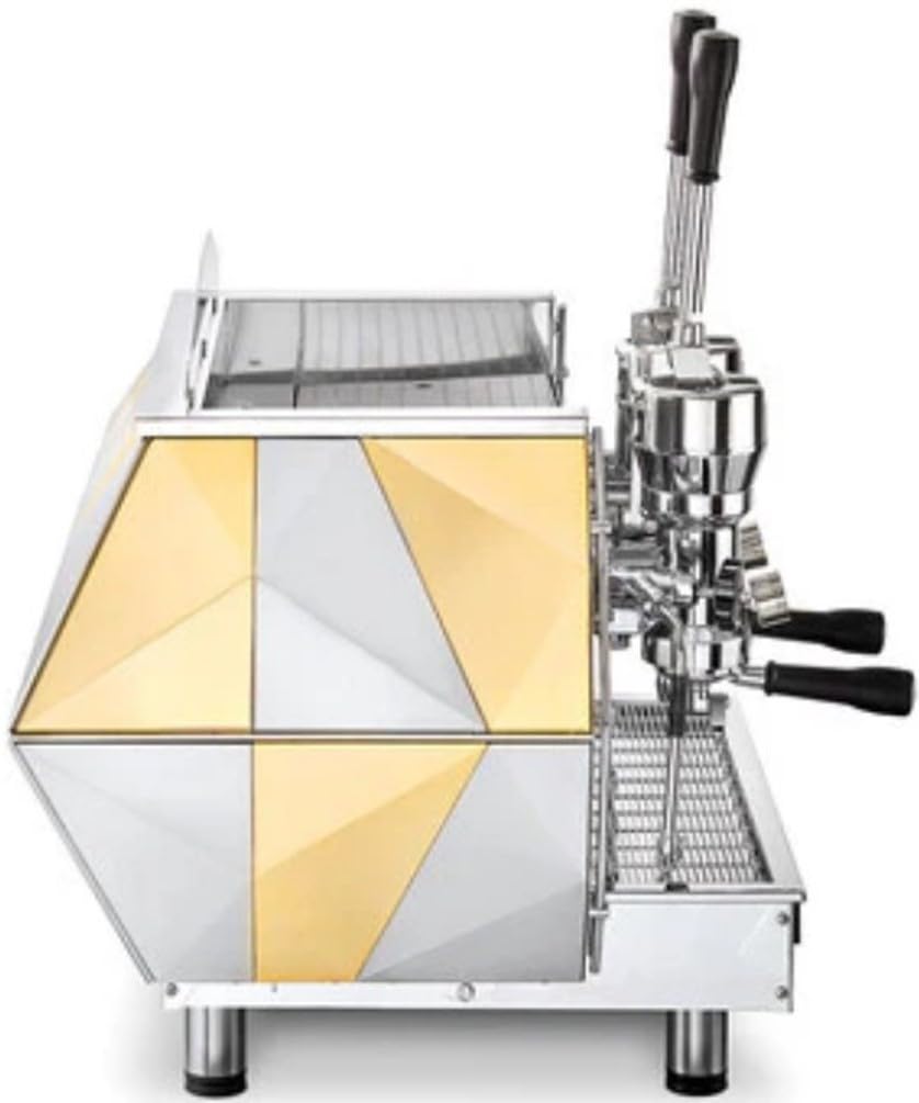 La Pavoni DIA 2L-Gold Diamante ESPRESSO 2 Group Lever Commercial Machine in Gold, Lever Piston Operation, 2 Pivoting Steam Wands, 1 Hot Water Tap, Pressure Gauge, Visible Sight Glass, Auto-fill System