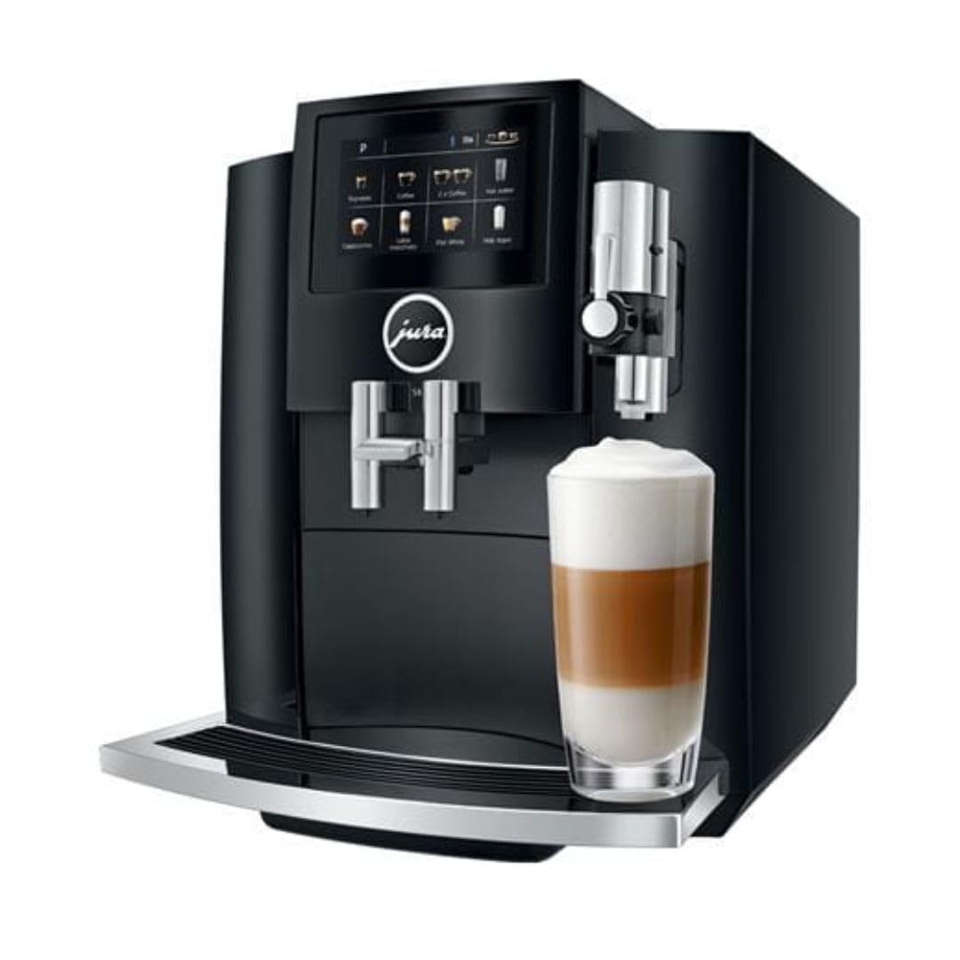 Jura S8 Kaffee- und Espressoautomat mit 4,3-Zoll-Touchscreen-Farbdisplay, automatischer Filtererkennung und programmierbarer Kaffeestärke (Pianoschwarz, Generalüberholt)