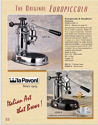 La Pavoni EPBB-8 Europiccola 8カップ レバースタイル エスプレッソマシン ブラックベース