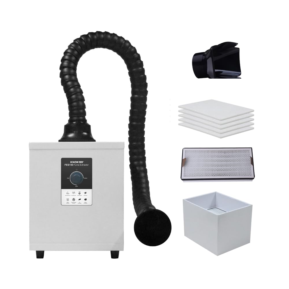 KNOKOO 150W Solder Fume Extractor HEPA Filter, FES150 3 Stage Filter Welding Smoke Extractor Purifier DTF Fume Extractors for Nail Salon, Laser Marking, Printing and Laser Engraving Smoke Filtration