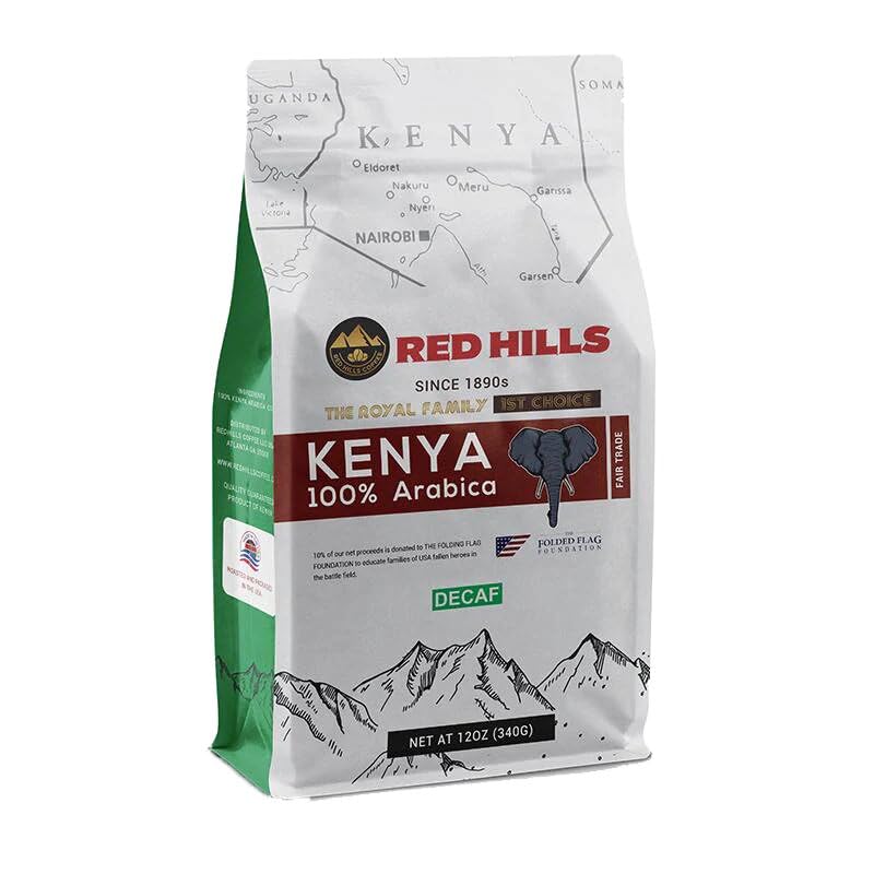 RED HILLS KENYA DECAF ROAST Kaffee, 100 % frisch gerösteter Arabica-Kaffee (Bohne, 12 OZ)