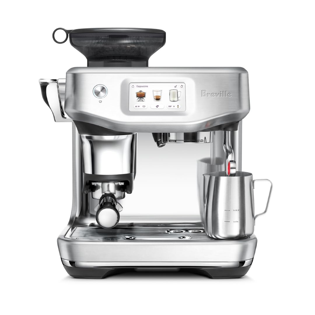 Breville the Barista Touch Impress Espressomaschine mit Mahlwerk und Milchaufschäumer, Espressomaschine mit unterstütztem Tamping, Cappuccino- und Latte-Maschine für Zuhause, BES881BSS, gebürsteter Edelstahl