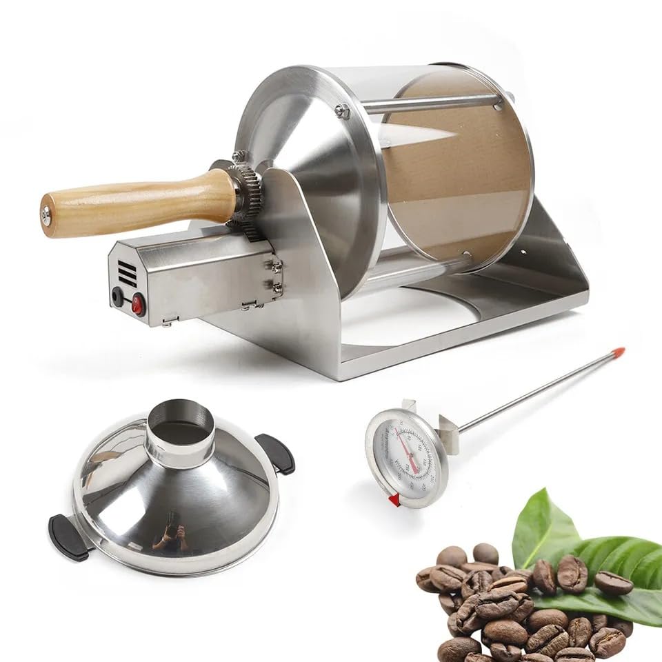 lkoewqzamx Coffee Bean Roaster, Roasting Machine, Nuts Home Coffee shop, Wooden handle, Glossy Outlook, Clear Vision, 110V