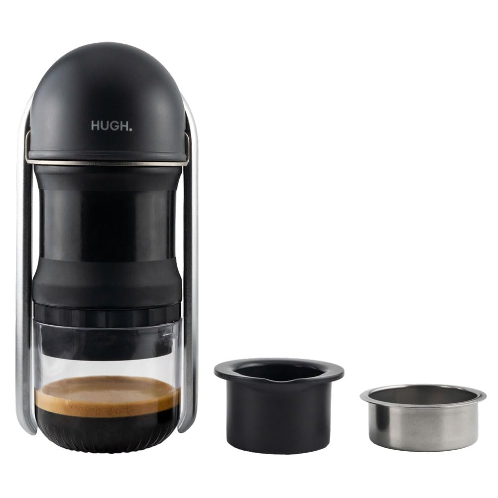 LEVERPRESSO HUGH V4 Hebel-Espressomaschine, tragbarer Espressokocher, doppelter Espresso mit kantenlosem Siebträgerkorb, manuell bedienbar, perfekt zum Wandern und Camping (Druckfilter)