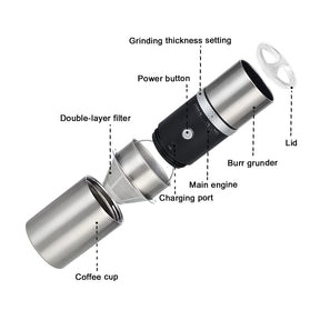 Tragbare elektrische Kaffeemühlen mit konischem Mahlwerk, elektrische Gewürzmühle, Bohnenmühle, per USB wiederaufladbare Kaffeemaschine, Kaffeebohnenmaschine aus Edelstahl mit 15 Mahleinstellungen für fein bis grob (schwarz)