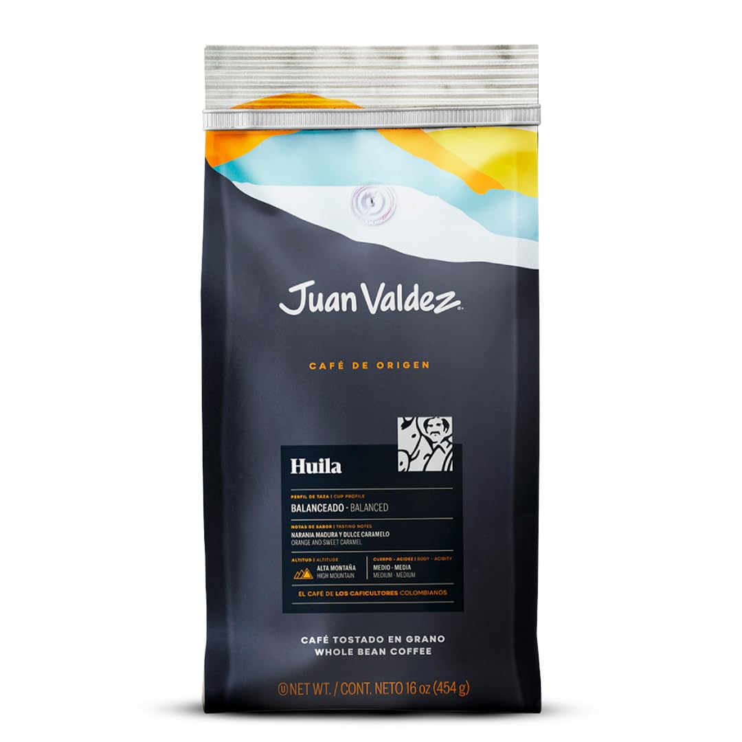 Juan Valdez Huila Medium Roast Whole Bean Coffee, Origin Selection, Colombian Coffee, Balanced and with residual sweet notes, medium acidity, intense fragrance, Certified Humane, Rainforrest, Halal, Kosher, BASC, OEA